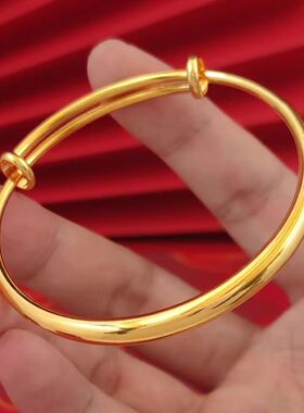 9999真金24k金光面推拉黄金手镯