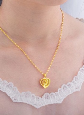 越南沙金9999真金项链桃心吊坠女