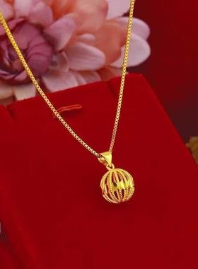 999真金24k玲珑球吊坠不掉色项链