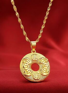 平安项链铜合金平安如意沙金饰品