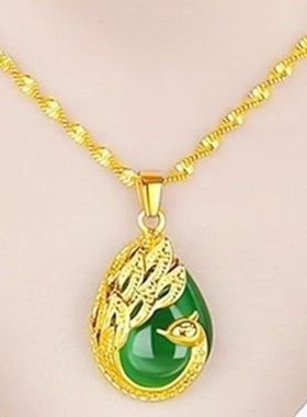 9999真金项链24k孔雀绿宝石吊坠