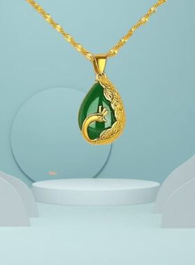 9999真金项链24K凤凰绿宝石吊坠
