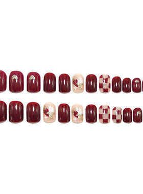 穿戴甲短款可拆卸假指甲片酒红甜