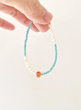 绿松石巴洛克淡水珍珠手链2025新款潮小众高级感叠戴气质女款手饰