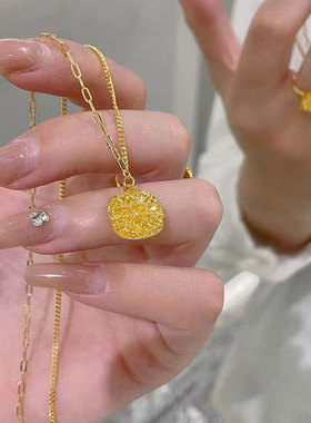 金店同款沙金超闪拉丝小方糖项链女古法沙金中国风高级感锁骨链