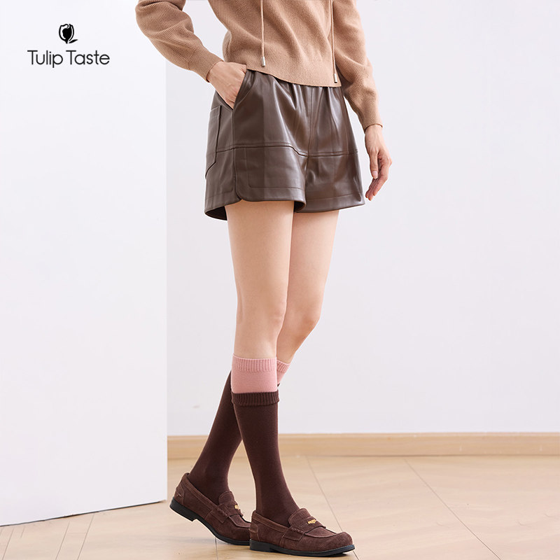 郁香菲pu皮短裤女气质通勤秋冬百搭直筒皮裤时尚优雅松紧腰休闲裤,淘宝优惠券,粉丝福利购,淘宝优惠卷