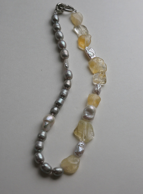 黄水晶巴洛克珍珠项链锁骨链
