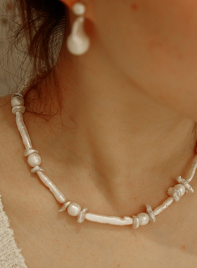 冷白天然异形巴洛克珍珠项链