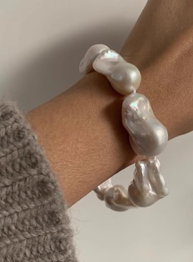 GentleTime银蓝野生天然淡水巴洛克珍珠手链 颗颗极美 极光