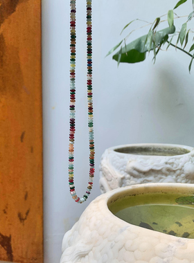 原生态玉石天然石彩虹串珠项链