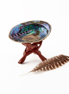 净化燃烧鼠尾草道具套装 贝壳 羽毛 木支架 净化房间水晶冥想烟熏