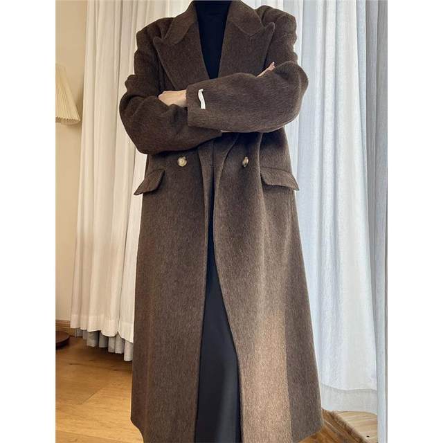 Hepburn style wool high-end camel velvet double-sided cashmere coat for women mid-length 2025 new suit collar jacket