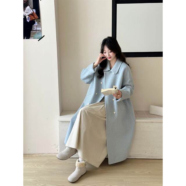 Korean double-sided cashmere mid-length loose coat