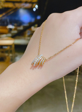 【真金电镀】法式轻奢锆石吊坠项链冷淡风保色简约锁骨链
