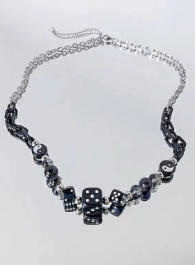 骰子拼接项链女欧美嘻哈冷淡风配饰品小众感设计锁骨链潮