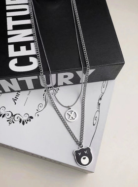 钛钢小熊项链女轻奢小众设计感2021年新品秋冬嘻哈风毛衣链锁骨链