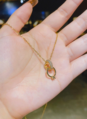 【真金电镀】网红2021年新品轻奢14K金双环项链铜镶钻时尚锁骨链