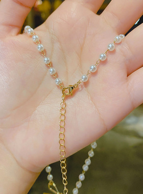 东大门韩版网红ins风蝴蝶结珍珠吊坠项链 气质潮流街拍个性项饰品