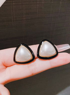 s925银针几何绿色三角耳新品潮小众设计感秋冬耳环女网红耳饰品