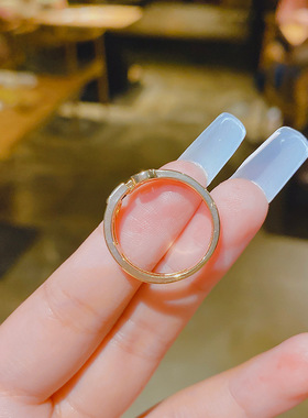 真金电镀铜镶锆石love戒指冷淡风指环韩国小众设计开口ins潮食指