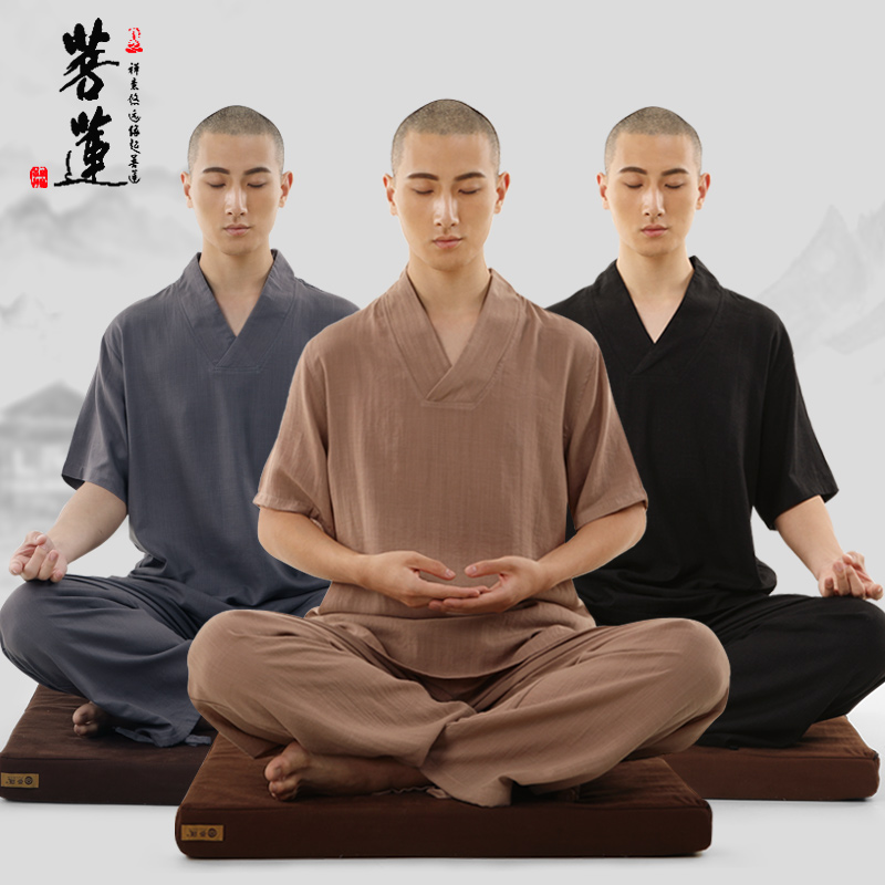 菩莲男秋季长袖棉麻加绒禅意禅修服 菩莲民族服装