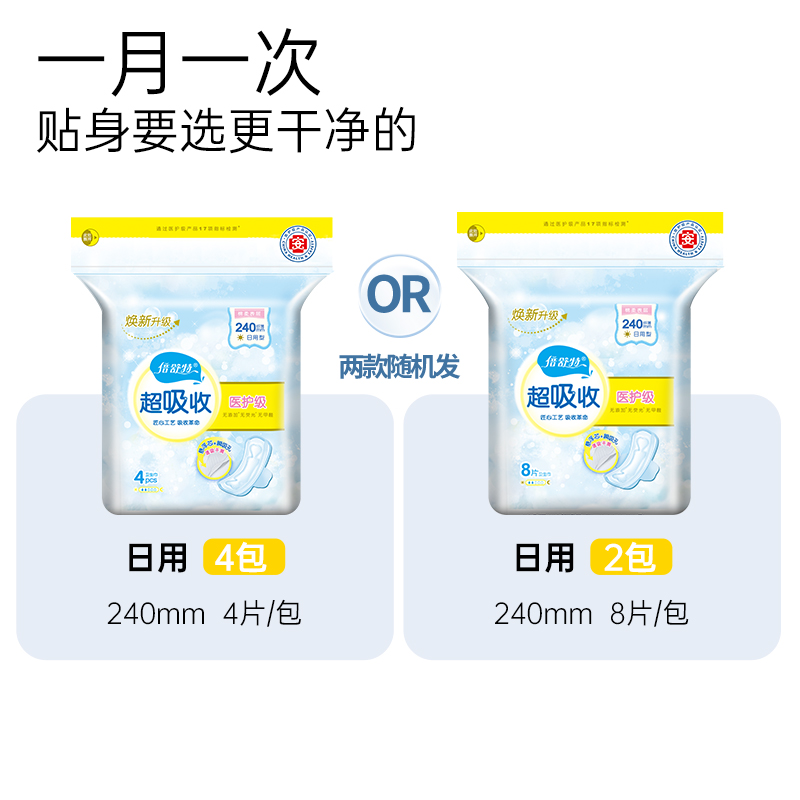 倍舒特医护级卫生巾日用240透气敏感肌姨妈巾290夜用经期卫生棉 - 图0