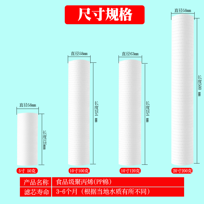 pp棉滤芯5微米1微米针刺10寸20寸5寸通用家用前置净水器过滤棉