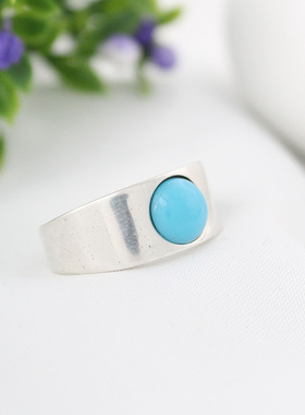 925纯银戒托男款光面7.5*7.5正圆形戒指空托戒指托镶嵌绿松石珊瑚