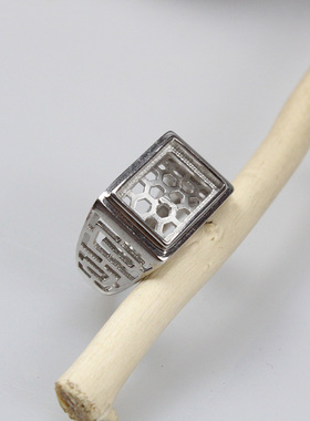 纯银长方形戒指空托