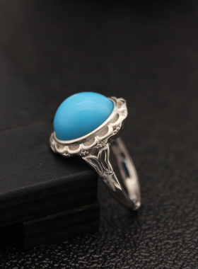 纯银镶嵌琥珀戒指空托