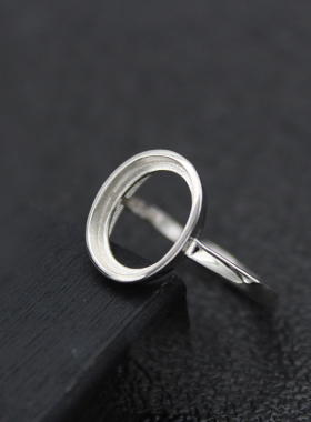 纯银镶嵌琥珀戒指空托