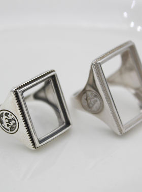 戒指空托镶嵌绿松石琥珀南红方形