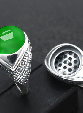 纯银戒托复古镶嵌琥珀开口