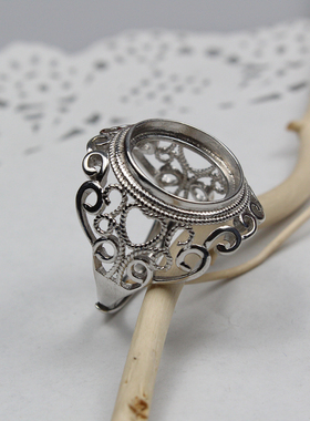 s925纯银花丝花边戒托女款女士