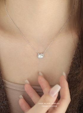 6iu6iu红薯爆款925银甜美可爱蝴蝶结猫咪锁骨链女银项链闺蜜礼物