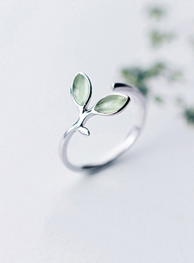 LiuLiu925纯银简约绿叶戒指