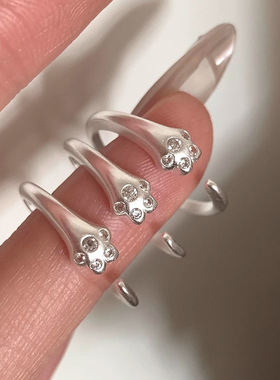 6iu6iu·萌物驾到999足银可爱肉垫小猫爪甜美闺蜜戒指镶钻可调节