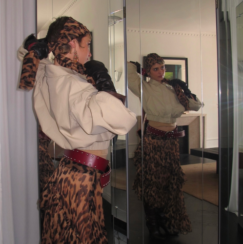 AXIS OF 弗拉明戈 复古多穿法不规则堆褶长裙豹纹显瘦半身裙子 - 图1