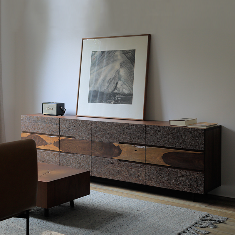 野木1978长卷多斗电视柜边柜侘寂风艺术风格现代实木黑檀自然边,淘宝优惠券,粉丝福利购,淘宝优惠卷