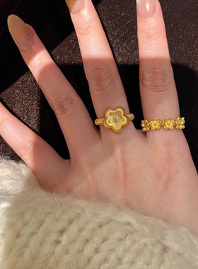 金色复古花朵戒指女轻奢精致高级感食指戒气质百搭新中式小众指环