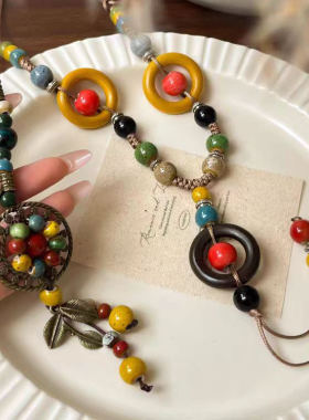 波西米亚民族风长款陶瓷项链女款新中式国潮高级感配饰小众锁骨链