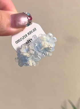 夏日冰透蓝色花朵耳钉多巴胺度假风气质耳环女小众温柔绝美耳饰品