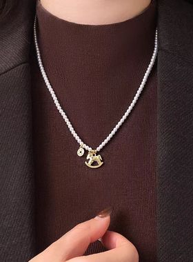 马年新款~发财珍珠小马项链