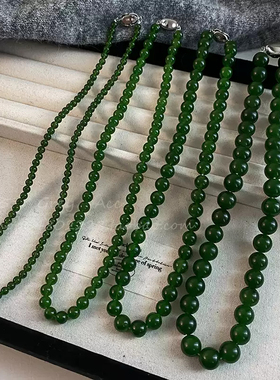 新中式绿色串珠元宝扣项链女复古小众设计感高级毛衣链轻奢锁骨链
