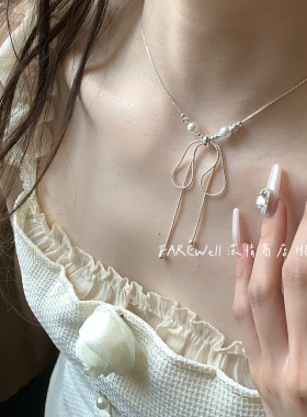 超仙ins蝴蝶结流苏蛇骨项链女轻奢小众高级感锁骨链气质百搭颈链