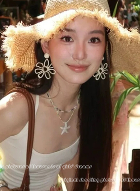 夸张设计感花朵耳环女海边度假风拍照耳钉气质超仙绝美夏日耳饰品