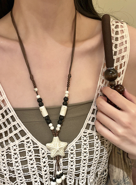 波西米亚彩色陶瓷串珠海星项链女民族风长款配饰度假风拍照锁骨链