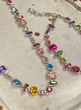 多巴胺彩色水晶项链女ins小众设计感精致高级锁骨链轻奢辣妹颈链