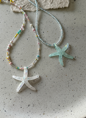 多巴胺彩色串珠海星项链女海边度假风可爱锁骨链百搭甜酷辣妹颈链