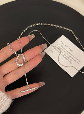 拼接ot锁扣链条项链气质秋冬卫衣长款挂脖毛衣链小众设计颈链配饰